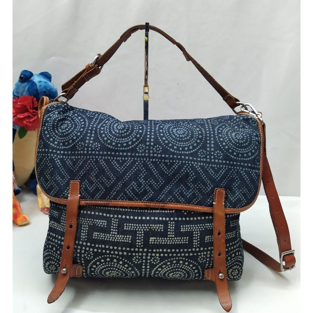 Madewell Denim Blue Canvas Leather Trim Flap Closure Messenger Crossbody Bag